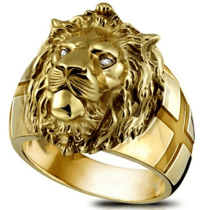Bague tête de lion homme acier inoxydable Or Yeux diamants Bague tête de lion homme acier inoxydable Or Yeux diamants