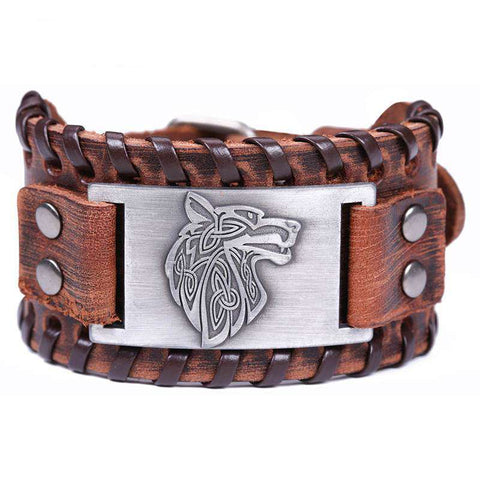 bracelet tete de loup cuir