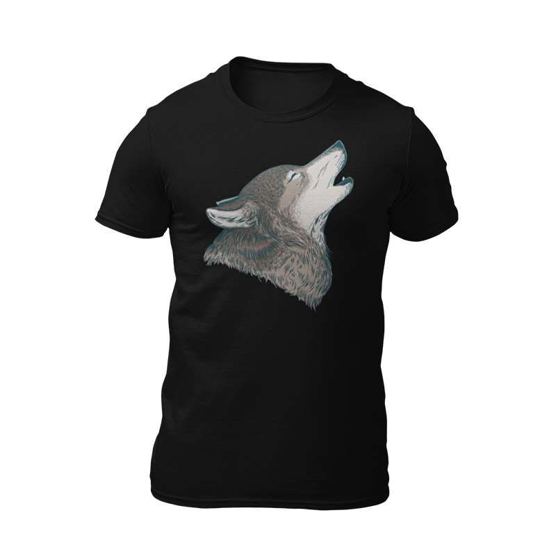 T-shirt Noir "LOUP HURLANT" Taille XL - Homme, Manches Courtes, 100% Polyester