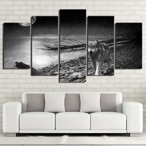 tableau noir et blanc loup