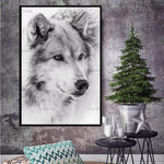 Tableau loup noir et blanc