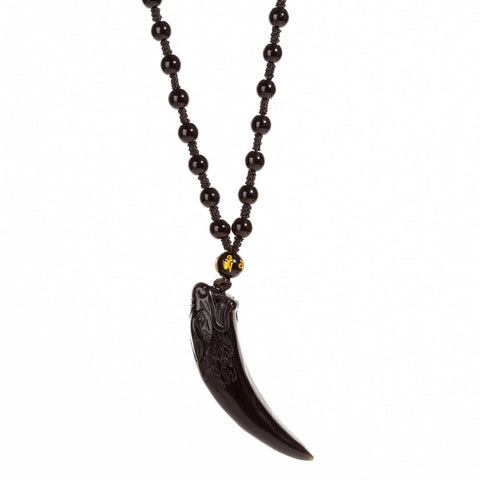 Collier obsidienne loup