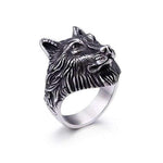 bague loup acier argent