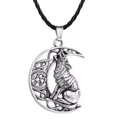 collier loup lune argent