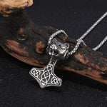 COLLIER LOUP<br> PENDENTIF TÊTE CELTIQUE (ACIER)