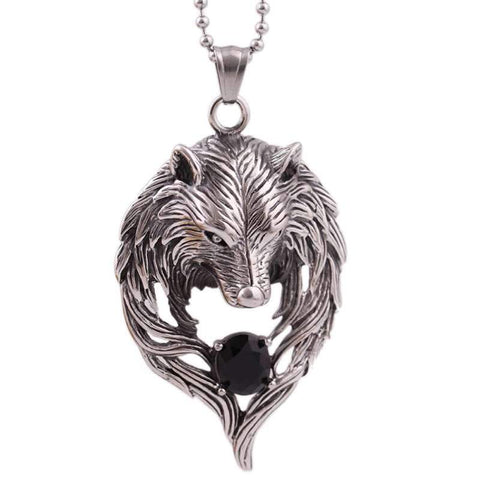 collier tete de loup geometrique