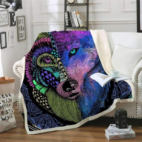 plaid dessin motif loup