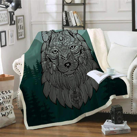 plaid loup dessin foret