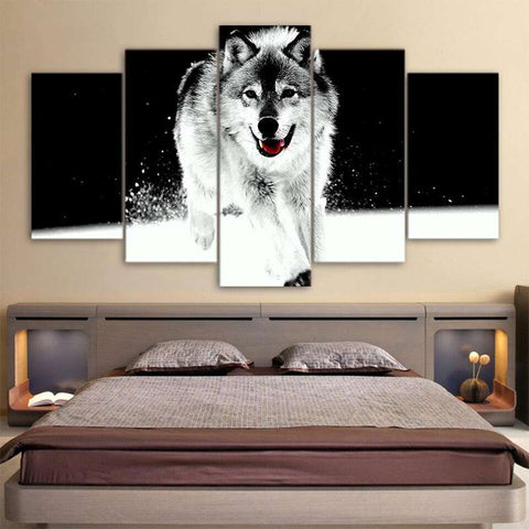 tableau loup gris et blanc