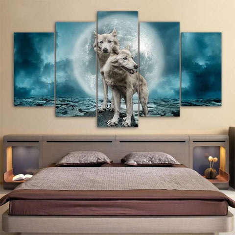 tableau loup lune